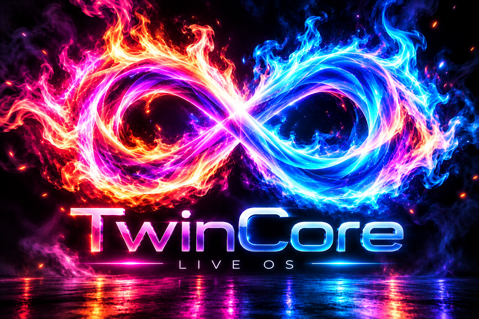 TwinCore flaming infinity emblem and wordmark